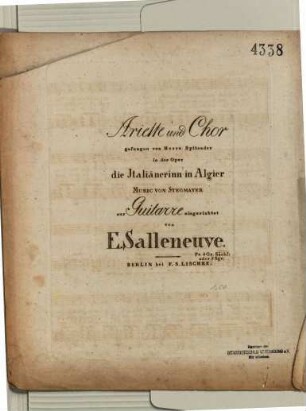 Ariette und Chor : gesungen von Herrn Spitzeder in der Oper Die Italiänerinn in Algier
