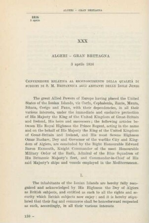 XXX Algeri - Gran Bretagna 3 aprile 1816