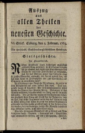VI. Stück. Coburg, den 5. Februar, 1763.
