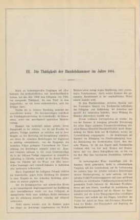 III. Die Thätigkeit der Handelskammer im Jahre 1884.