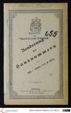 Aenderung der Hausnummern