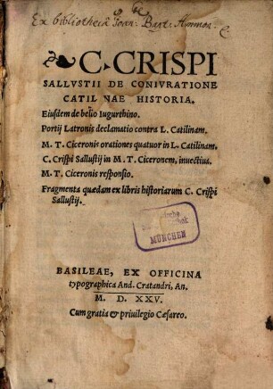 C. Crispi Sallustii De Coniuratione Catilinae Historia