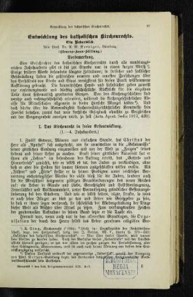 Entwicklung des katholischen Kirchenrechts : ein Ueberblick