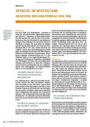 Sprache im Widerstand. Am Beispiel der Schattenfrau 1938-1945