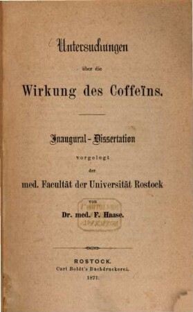 Untersuchungen über die Wirkung des Coffeïns : Inaugural-Dissertation
