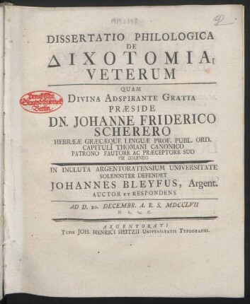 Dissertatio Philologica De Dichiotomia Veterum