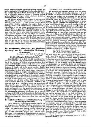 Die verschiedenen Gattungen der Geschichtsschreibung und ihre pädagogische Bedeutung