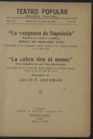 3.1921=Nr. 64: La venganza de Napoleón : sainete en 1 acto y 5 cuadros