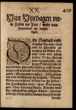 XX. Van Vyrdagen unde Festen im Jare/ unde van Lectionibus an densülvigen.