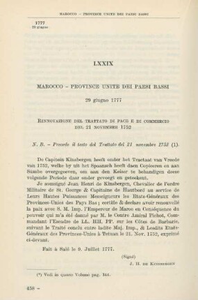 LXXIX Marocco - Province Unite dei Paesi Bassi 29 giugno 1777