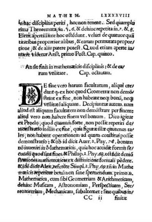 An sit finis in mathematicis disciplinis: & de earum vtilitate. Cap. octauum.