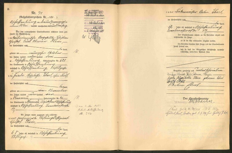 Standesamtsbuch der Stadt Aschaffenburg: Eheschließungen 252/1930 - 130/1931