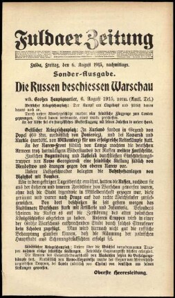 Ausgabe vom Freitag, den 06. August 1915.
