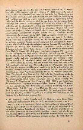 91-92 [Rezension] Rengstorf, Karl Heinrich, Hirbet Qumrân und die Bibliothek vom Toten Meer