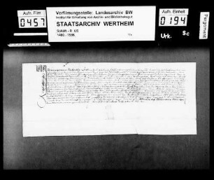 Heinrich von Fleckenstein bekennt, dass ihm Graf Wolfgang zu Löwenstein, Herr zu Scharfeneck (Scharpfenneck), benannten Zehnten zu Wald-ILbesheim (Waldt Ylvessheim) verliehen hat.