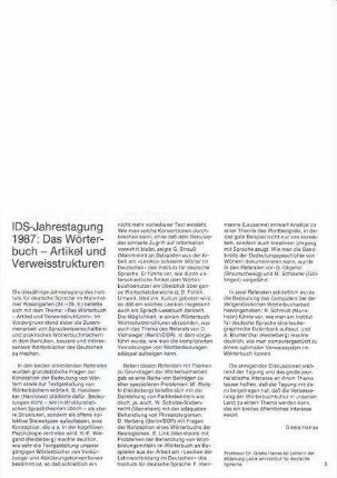 IDS-Jahrestagung 1987 : das Wörterbuch - Artikel und Verweisstrukturen