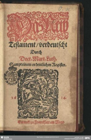 Das New Testament : Sampt einem ordentlichen Register