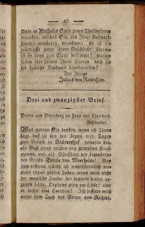 Drei und zwanzigster Brief. Baron von Steinberg an Frau von Thierbach