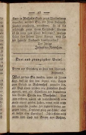 Drei und zwanzigster Brief. Baron von Steinberg an Frau von Thierbach