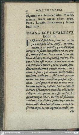 Franciscus Duarenus lectori S.