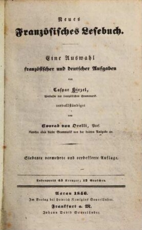 Neues französisches Lesebuch : Eine Auswahl franz. u. dt. Aufgaben