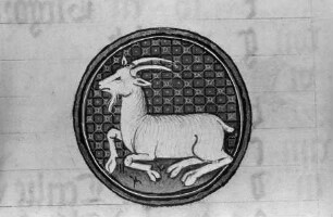 Missale des Simon Renoul — Ausschnitt: Tierkreiszeichen Steinbock, Folio 6 verso