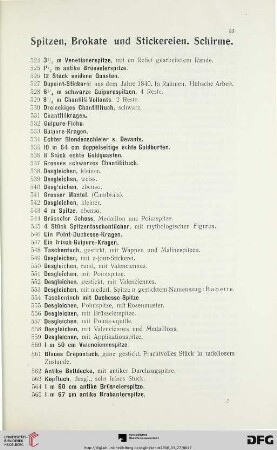 Spitzen, Brokate und Stickereien. Schirme (Nr. 524-623)