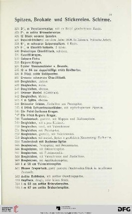 Spitzen, Brokate und Stickereien. Schirme (Nr. 524-623)