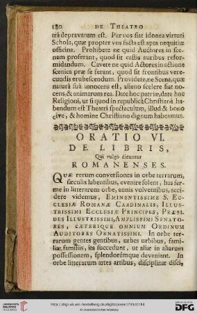 Oratio VI: De Libris, qui vulgo dicuntur Romanenses