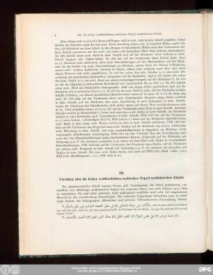 III. Überblick über die bisher veröffentlichten arabischen Papyri medizinischen Inhalts