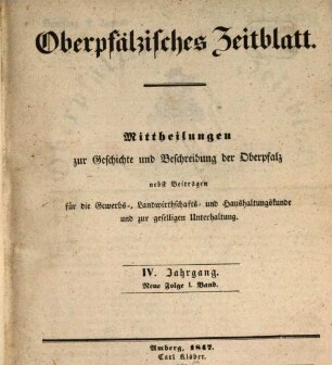 Oberpfälzisches Zeitblatt. 1847 = Jg. 4