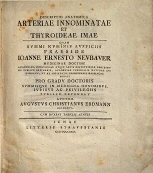 Descriptio anatomica arteriae innominatae et thyroideae imae : cum 2 tab. aen.