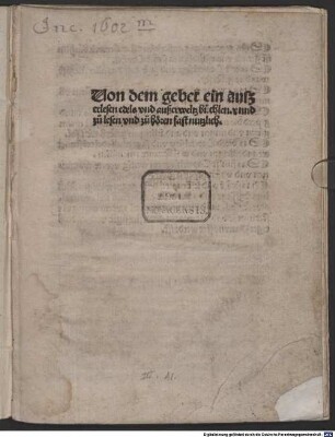 Uon dem gebet ein außerlesen edels vnd außerweltz buochlen