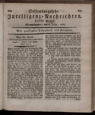 XXVIII. Stück. Sonnabends: den 9. Julii, 1785.