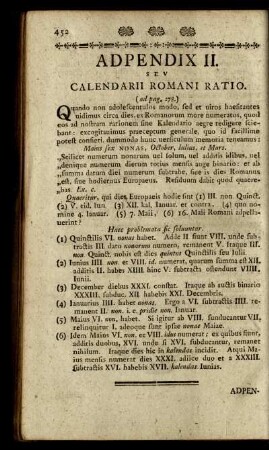 Adpendix II. Seu Calendarii Romani Ratio.