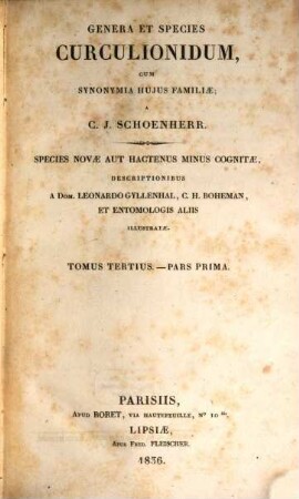 Genera et species Curculionidum, cum synonyma hujus familiae : species novae aut hactenus minus cognitae, 3,1