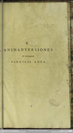 I. Animadversiones In Quaedam Virgilii Loca