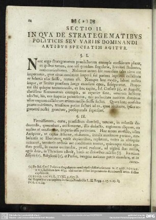 Sectio II. In Qua De Strategematibus Politicis Seu Variis Dominandi Artibus Speciatim Agitur