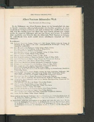 Albert Petersen dichterisches Werk