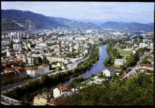 Graz: vom Schlossberg auf Mur und nördliche Stadt
