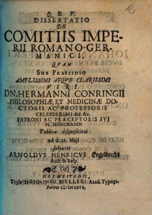 Dissertatio de comitiis Imperii Romano-Germanici
