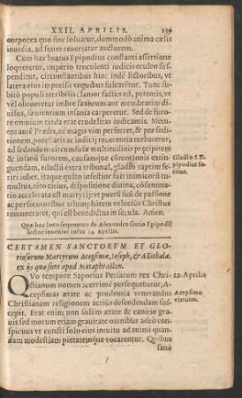 Certamen Sanctorum ... Martyrum Acepsimae, Ioseph, et Aeithalae ...