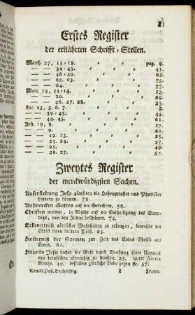 Erstes Register der erklährten Schrifft-Stellen. - Zweytes Register der merckwürdigsten Sachen.