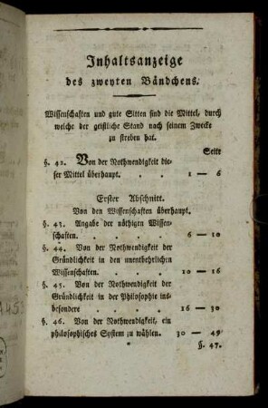 Inhaltsanzeige des zweyten Bändchens