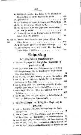 Nachweisung der mitgeteilten Verordnungen