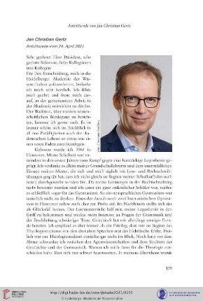 Jan Christian Gertz : Antrittsrede vom 24. April 2021