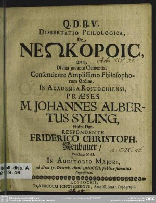 Dissertatio Philologica De Nekorois, Quam, Divina iuvante Clementia, ...