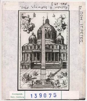 Rom: St. Peter, Ansicht mit Obelisk, Stich
