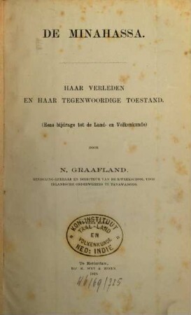 De Minahassa : haar verleden en haar tegenwoordige toestand. , 2