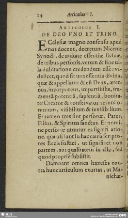 Articulus I. De Deo Uno Et Trino